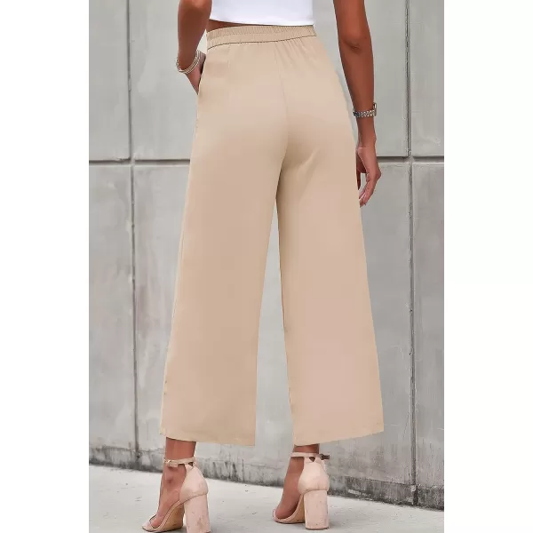 imagePRETTYGARDEN Womens Casual Summer Work Pants High Waisted Palazzo Pant Flowy Wide Leg Trousers with PocketsApricot