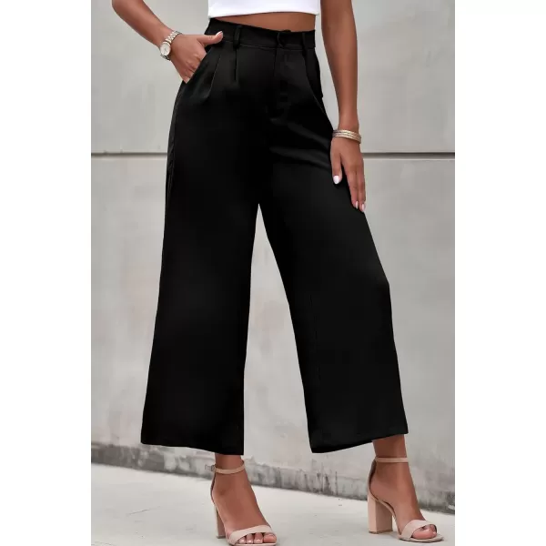 imagePRETTYGARDEN Womens Casual Summer Work Pants High Waisted Palazzo Pant Flowy Wide Leg Trousers with PocketsBlack
