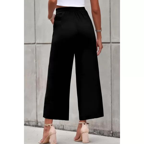 imagePRETTYGARDEN Womens Casual Summer Work Pants High Waisted Palazzo Pant Flowy Wide Leg Trousers with PocketsBlack