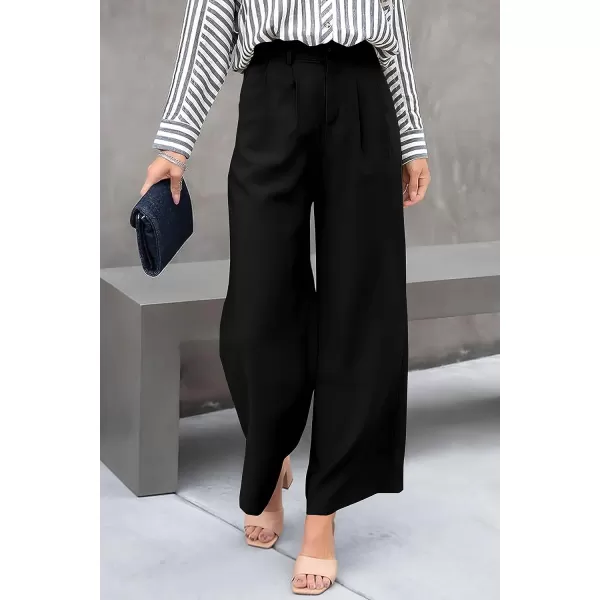 imagePRETTYGARDEN Womens Casual Summer Work Pants High Waisted Palazzo Pant Flowy Wide Leg Trousers with PocketsBlack