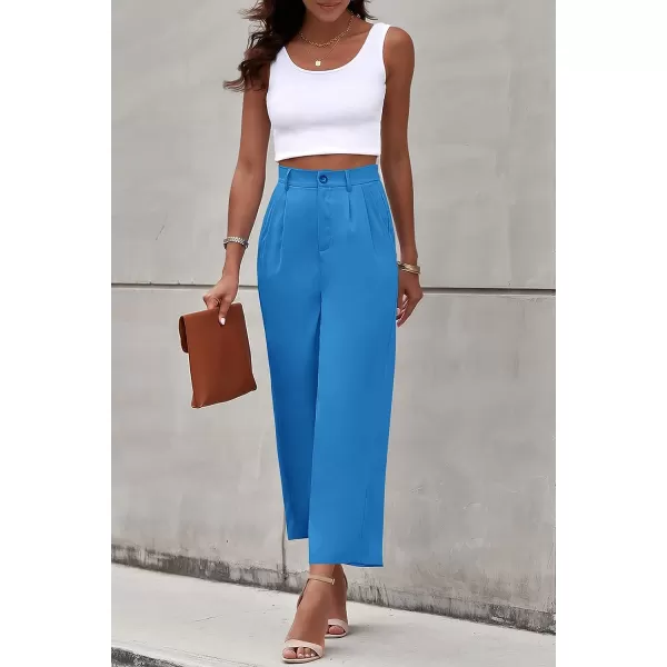 imagePRETTYGARDEN Womens Casual Summer Work Pants High Waisted Palazzo Pant Flowy Wide Leg Trousers with PocketsBlue