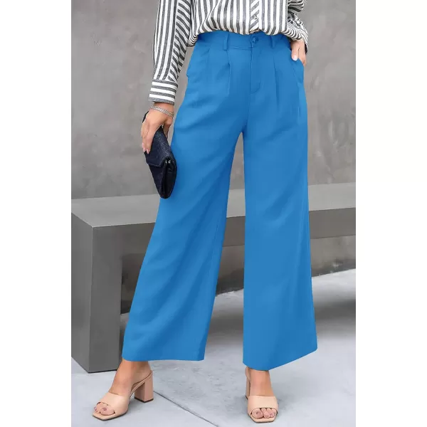 imagePRETTYGARDEN Womens Casual Summer Work Pants High Waisted Palazzo Pant Flowy Wide Leg Trousers with PocketsBlue