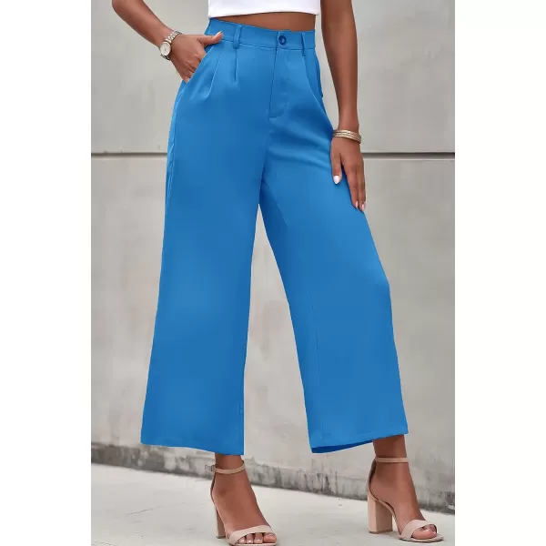 imagePRETTYGARDEN Womens Casual Summer Work Pants High Waisted Palazzo Pant Flowy Wide Leg Trousers with PocketsBlue
