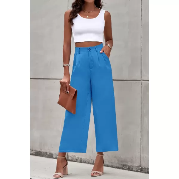 imagePRETTYGARDEN Womens Casual Summer Work Pants High Waisted Palazzo Pant Flowy Wide Leg Trousers with PocketsBlue