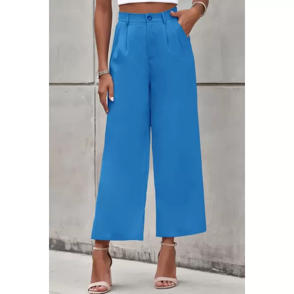 imagePRETTYGARDEN Womens Casual Summer Work Pants High Waisted Palazzo Pant Flowy Wide Leg Trousers with PocketsBlue