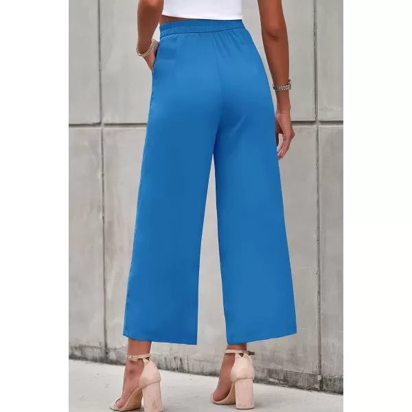 imagePRETTYGARDEN Womens Casual Summer Work Pants High Waisted Palazzo Pant Flowy Wide Leg Trousers with PocketsBlue