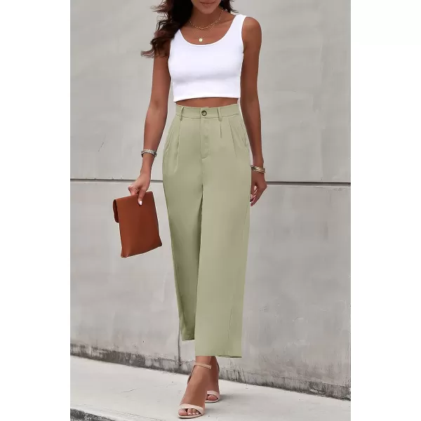 imagePRETTYGARDEN Womens Casual Summer Work Pants High Waisted Palazzo Pant Flowy Wide Leg Trousers with PocketsGreen