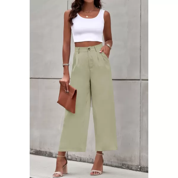 imagePRETTYGARDEN Womens Casual Summer Work Pants High Waisted Palazzo Pant Flowy Wide Leg Trousers with PocketsGreen