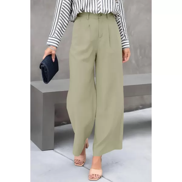 imagePRETTYGARDEN Womens Casual Summer Work Pants High Waisted Palazzo Pant Flowy Wide Leg Trousers with PocketsGreen