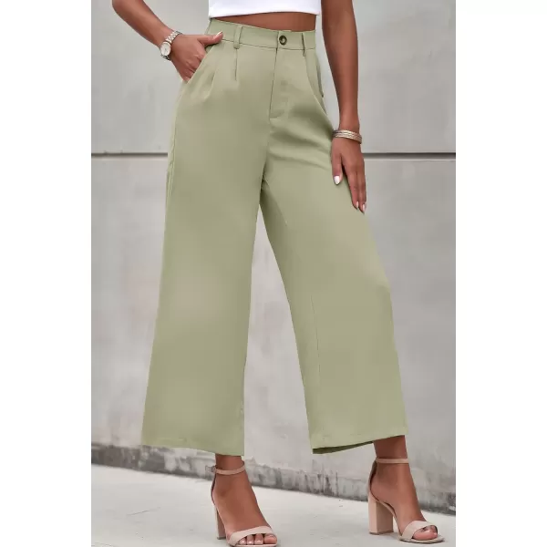 imagePRETTYGARDEN Womens Casual Summer Work Pants High Waisted Palazzo Pant Flowy Wide Leg Trousers with PocketsGreen