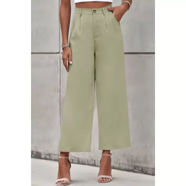 imagePRETTYGARDEN Womens Casual Summer Work Pants High Waisted Palazzo Pant Flowy Wide Leg Trousers with PocketsGreen