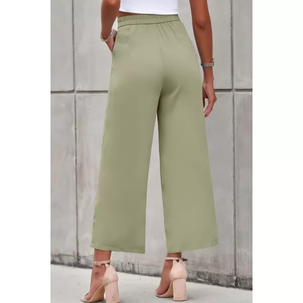 imagePRETTYGARDEN Womens Casual Summer Work Pants High Waisted Palazzo Pant Flowy Wide Leg Trousers with PocketsGreen
