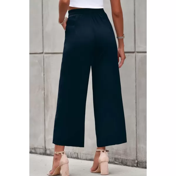 imagePRETTYGARDEN Womens Casual Summer Work Pants High Waisted Palazzo Pant Flowy Wide Leg Trousers with PocketsNavy
