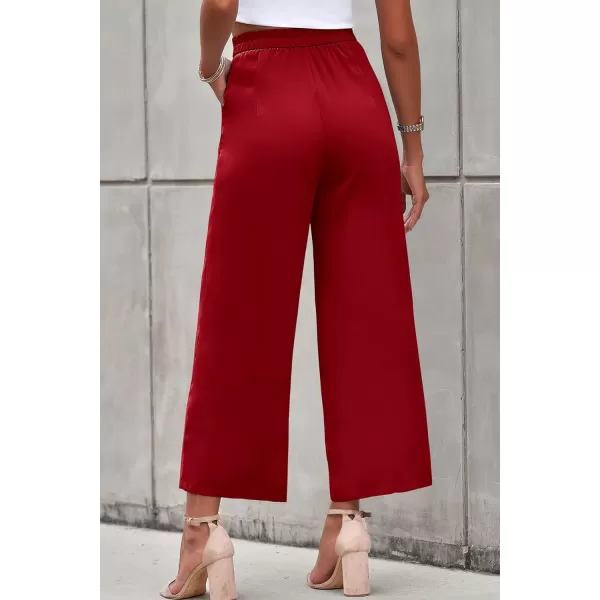 imagePRETTYGARDEN Womens Casual Summer Work Pants High Waisted Palazzo Pant Flowy Wide Leg Trousers with PocketsRed