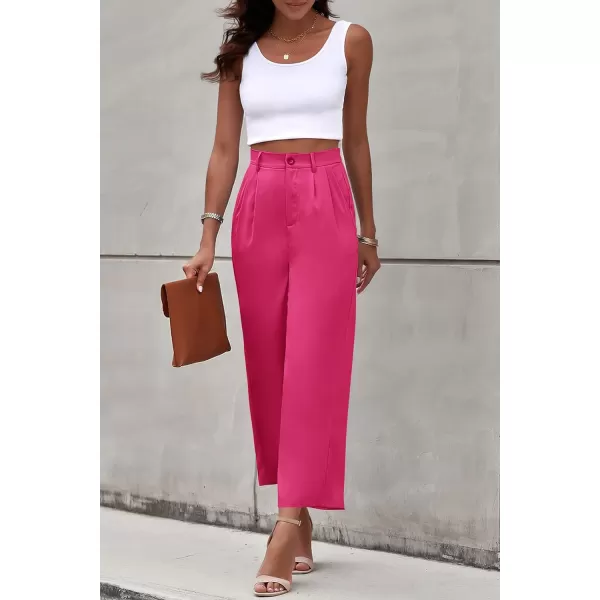 imagePRETTYGARDEN Womens Casual Summer Work Pants High Waisted Palazzo Pant Flowy Wide Leg Trousers with PocketsRose Red