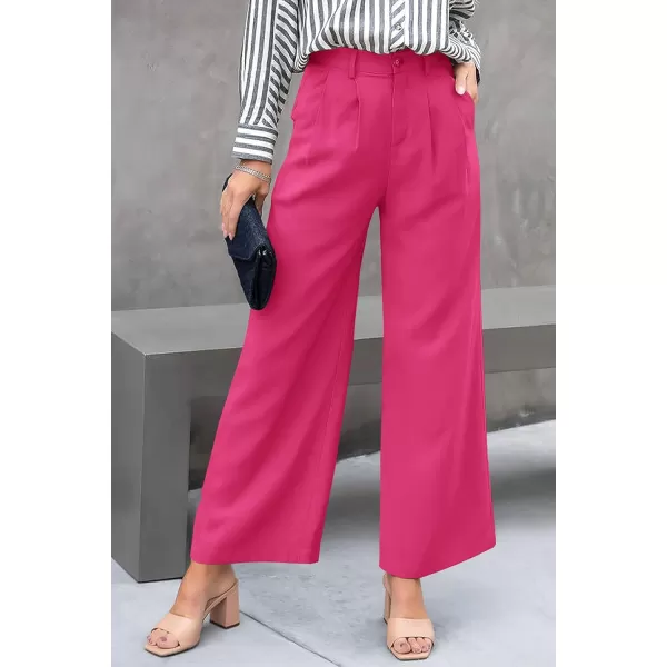 imagePRETTYGARDEN Womens Casual Summer Work Pants High Waisted Palazzo Pant Flowy Wide Leg Trousers with PocketsRose Red