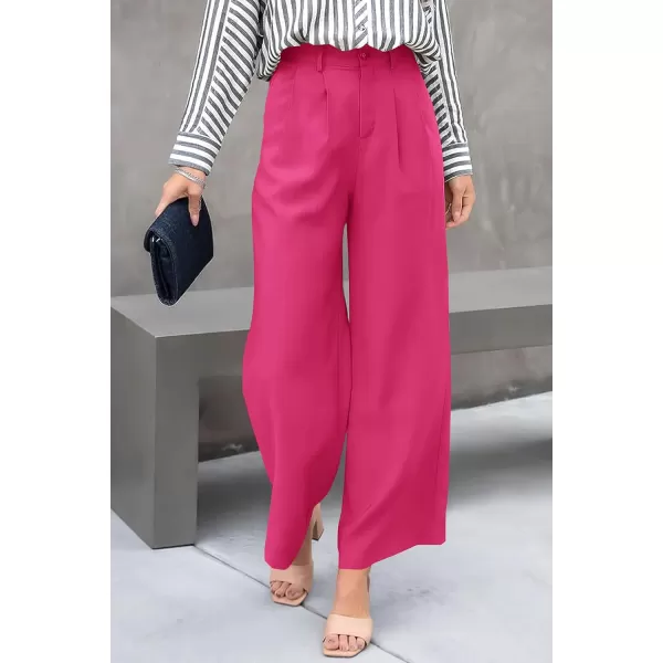 imagePRETTYGARDEN Womens Casual Summer Work Pants High Waisted Palazzo Pant Flowy Wide Leg Trousers with PocketsRose Red
