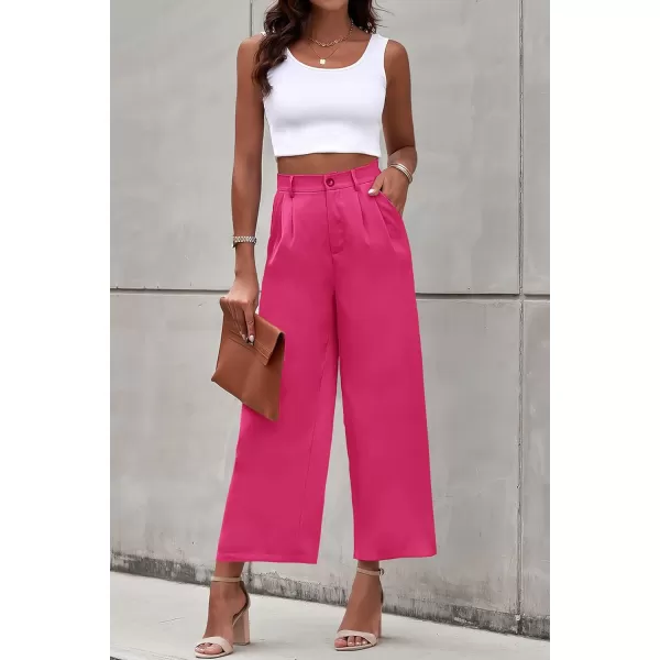 imagePRETTYGARDEN Womens Casual Summer Work Pants High Waisted Palazzo Pant Flowy Wide Leg Trousers with PocketsRose Red
