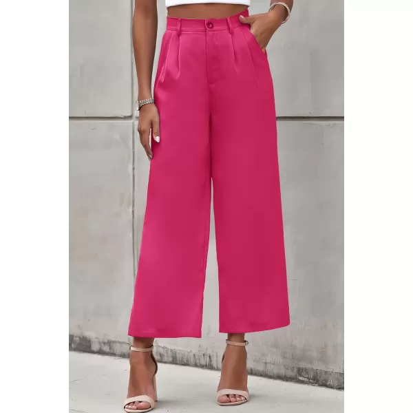 imagePRETTYGARDEN Womens Casual Summer Work Pants High Waisted Palazzo Pant Flowy Wide Leg Trousers with PocketsRose Red