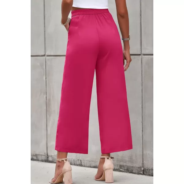 imagePRETTYGARDEN Womens Casual Summer Work Pants High Waisted Palazzo Pant Flowy Wide Leg Trousers with PocketsRose Red