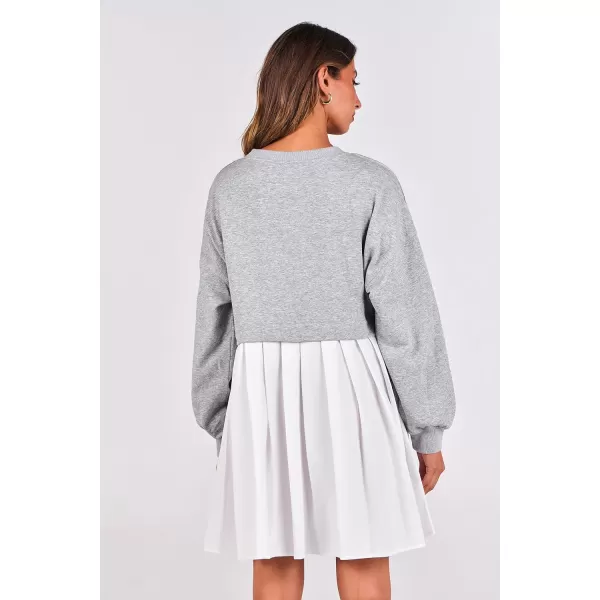imagePRETTYGARDEN Womens Casual Sweatshirt Dress Long Sleeve Patchwork Pullover Tops Pleated Mini DressesGrey