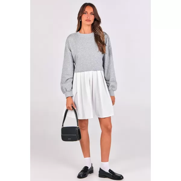 imagePRETTYGARDEN Womens Casual Sweatshirt Dress Long Sleeve Patchwork Pullover Tops Pleated Mini DressesGrey