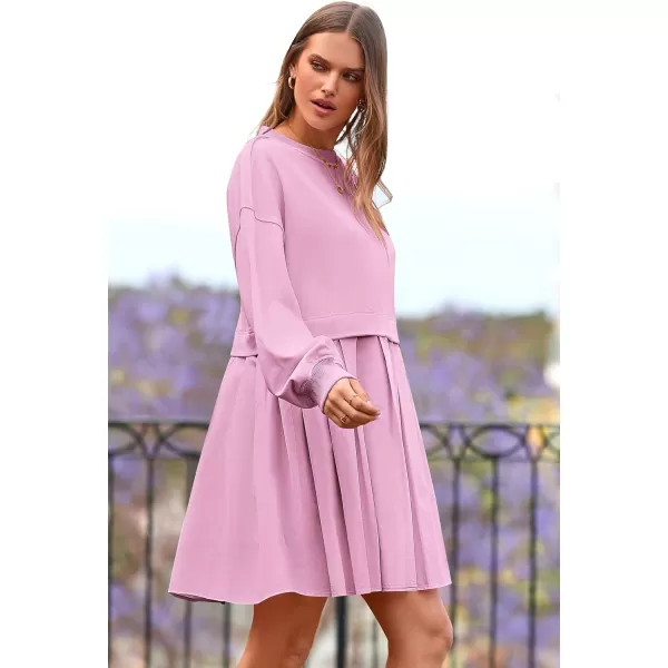 imagePRETTYGARDEN Womens Casual Sweatshirt Dress Long Sleeve Patchwork Pullover Tops Pleated Mini DressesPink