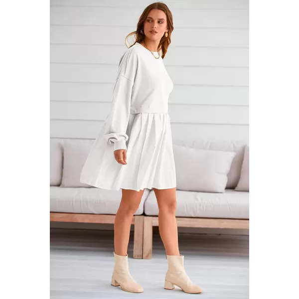 imagePRETTYGARDEN Womens Casual Sweatshirt Dress Long Sleeve Patchwork Pullover Tops Pleated Mini DressesWhite