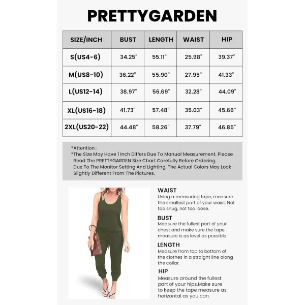 imagePRETTYGARDEN Womens Casual Tank Jumpsuits Sleeveless Drawstring Elastic Waist Loose Summer RomperArmy Green