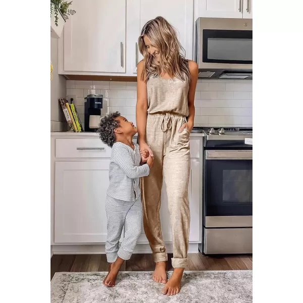 imagePRETTYGARDEN Womens Casual Tank Jumpsuits Sleeveless Drawstring Elastic Waist Loose Summer RomperBeige