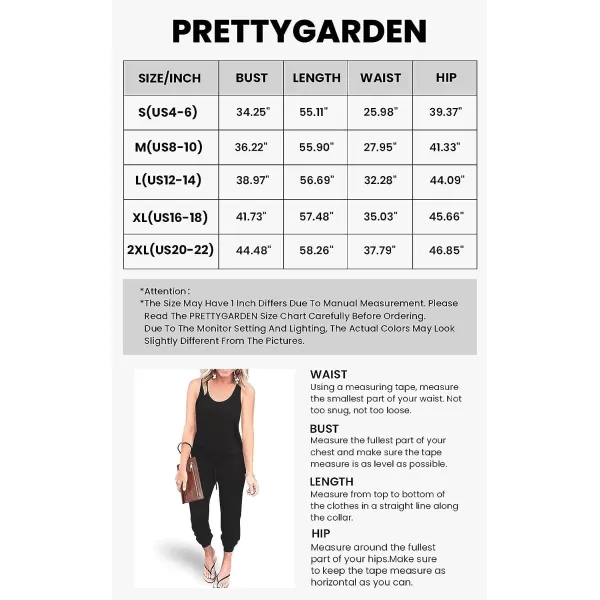 imagePRETTYGARDEN Womens Casual Tank Jumpsuits Sleeveless Drawstring Elastic Waist Loose Summer RomperBlack
