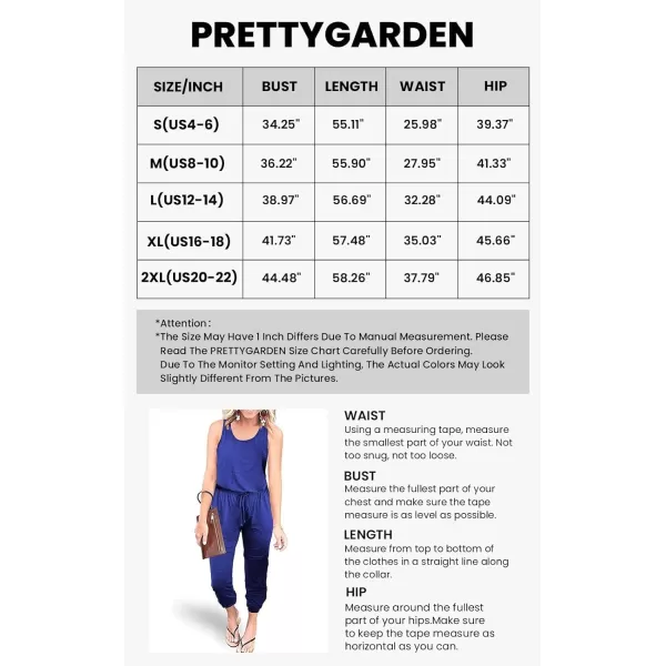 imagePRETTYGARDEN Womens Casual Tank Jumpsuits Sleeveless Drawstring Elastic Waist Loose Summer RomperBlue