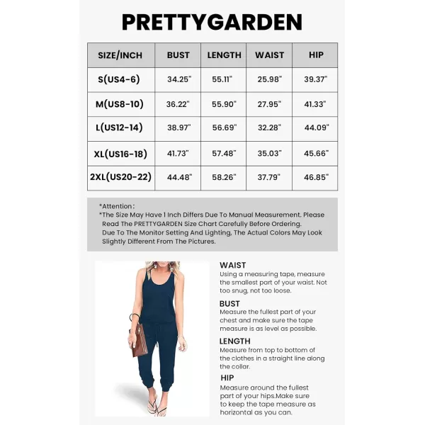 imagePRETTYGARDEN Womens Casual Tank Jumpsuits Sleeveless Drawstring Elastic Waist Loose Summer RomperDark Blue