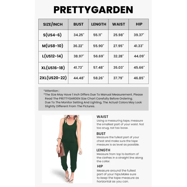 imagePRETTYGARDEN Womens Casual Tank Jumpsuits Sleeveless Drawstring Elastic Waist Loose Summer RomperDark Green