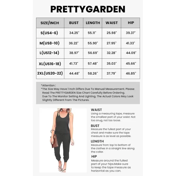 imagePRETTYGARDEN Womens Casual Tank Jumpsuits Sleeveless Drawstring Elastic Waist Loose Summer RomperDark Grey