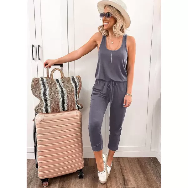 imagePRETTYGARDEN Womens Casual Tank Jumpsuits Sleeveless Drawstring Elastic Waist Loose Summer RomperDark Grey