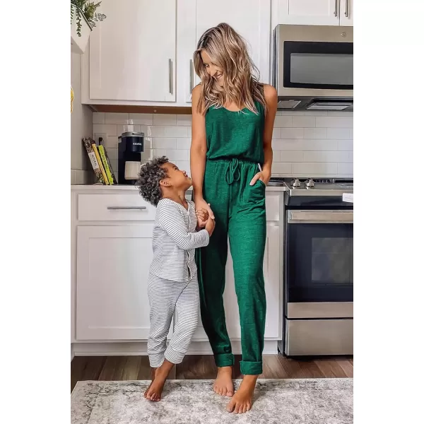 imagePRETTYGARDEN Womens Casual Tank Jumpsuits Sleeveless Drawstring Elastic Waist Loose Summer RomperGreen