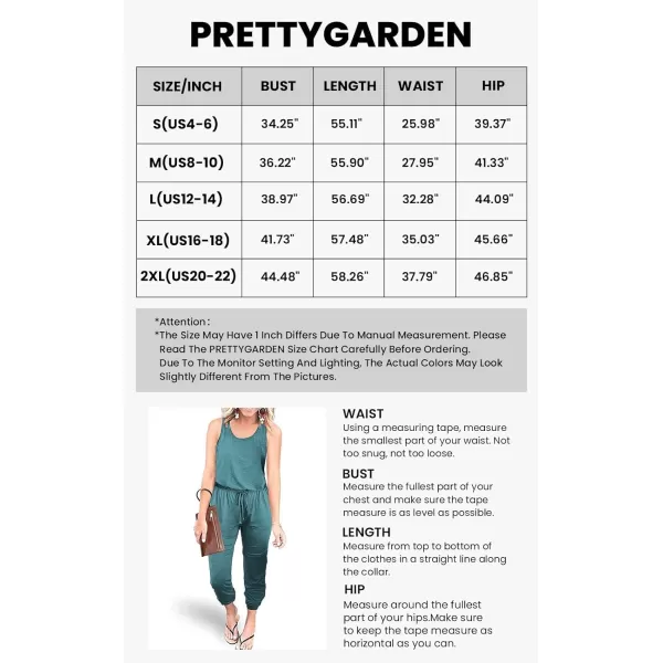 imagePRETTYGARDEN Womens Casual Tank Jumpsuits Sleeveless Drawstring Elastic Waist Loose Summer RomperGrey Green