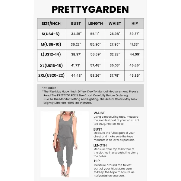 imagePRETTYGARDEN Womens Casual Tank Jumpsuits Sleeveless Drawstring Elastic Waist Loose Summer RomperLight Grey