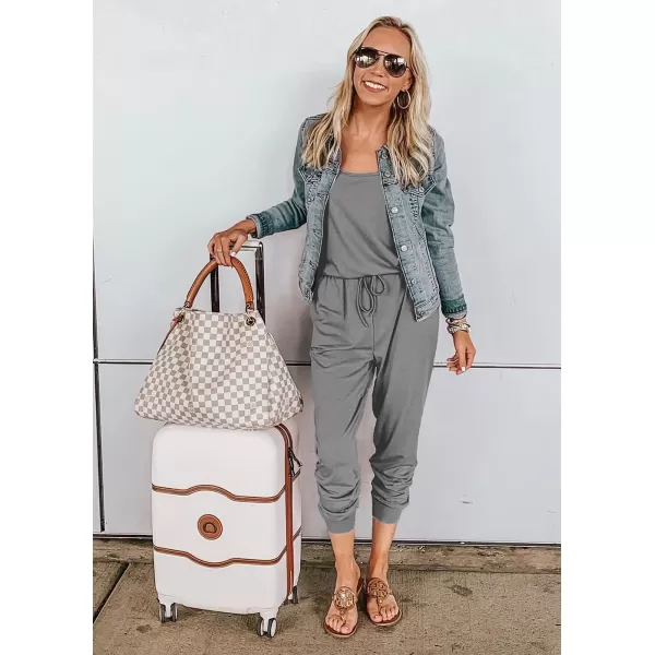 imagePRETTYGARDEN Womens Casual Tank Jumpsuits Sleeveless Drawstring Elastic Waist Loose Summer RomperLight Grey