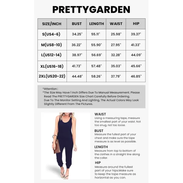 imagePRETTYGARDEN Womens Casual Tank Jumpsuits Sleeveless Drawstring Elastic Waist Loose Summer RomperNavy