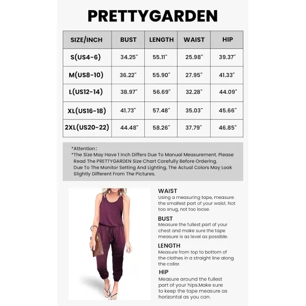 imagePRETTYGARDEN Womens Casual Tank Jumpsuits Sleeveless Drawstring Elastic Waist Loose Summer RomperPurple