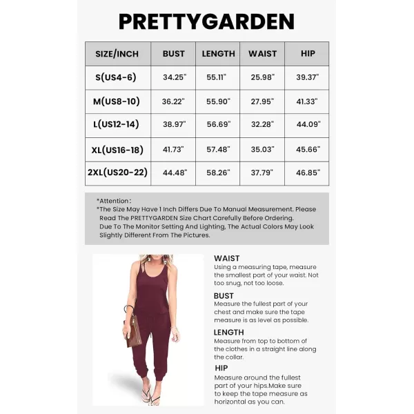imagePRETTYGARDEN Womens Casual Tank Jumpsuits Sleeveless Drawstring Elastic Waist Loose Summer RomperRed