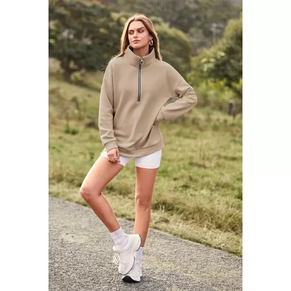 imagePRETTYGARDEN Womens Causal 14 Zip Pullover Long Sleeve Collar Sweatshirts Solid Activewear Running JacketApricot