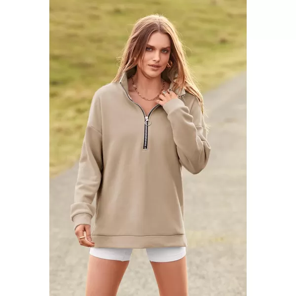 imagePRETTYGARDEN Womens Causal 14 Zip Pullover Long Sleeve Collar Sweatshirts Solid Activewear Running JacketApricot