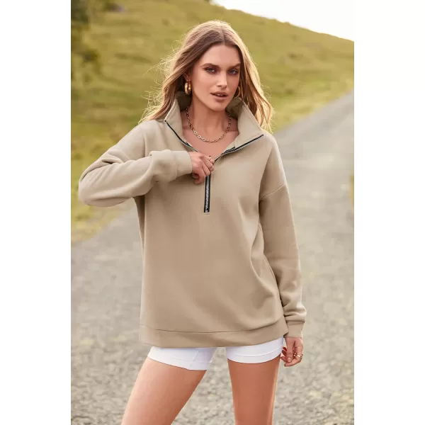 imagePRETTYGARDEN Womens Causal 14 Zip Pullover Long Sleeve Collar Sweatshirts Solid Activewear Running JacketApricot