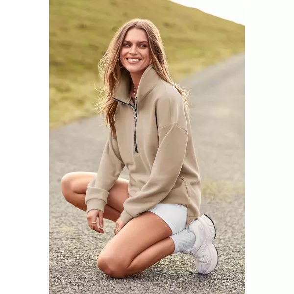 imagePRETTYGARDEN Womens Causal 14 Zip Pullover Long Sleeve Collar Sweatshirts Solid Activewear Running JacketApricot