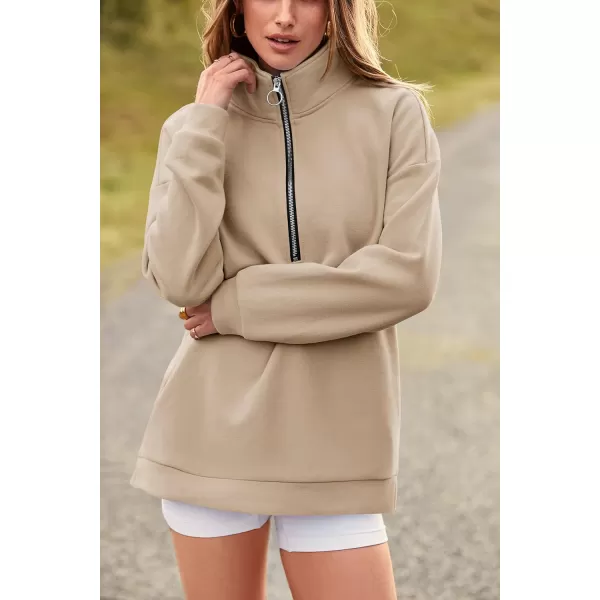 imagePRETTYGARDEN Womens Causal 14 Zip Pullover Long Sleeve Collar Sweatshirts Solid Activewear Running JacketApricot