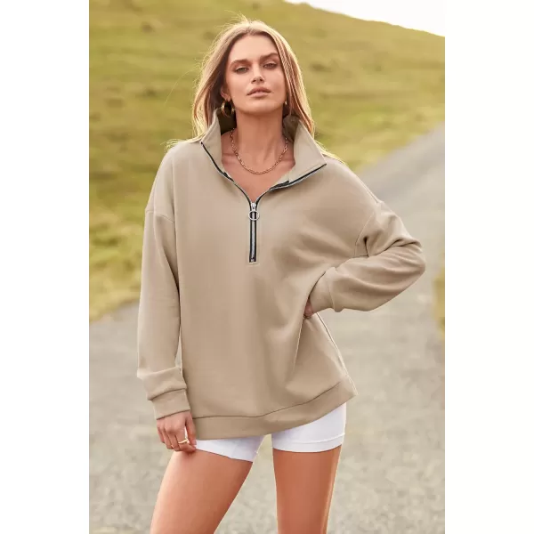 imagePRETTYGARDEN Womens Causal 14 Zip Pullover Long Sleeve Collar Sweatshirts Solid Activewear Running JacketApricot