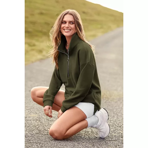 imagePRETTYGARDEN Womens Causal 14 Zip Pullover Long Sleeve Collar Sweatshirts Solid Activewear Running JacketArmy Green